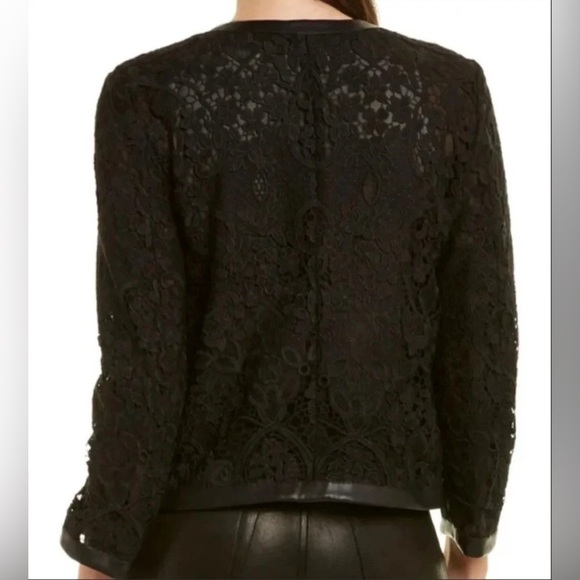 The Kooples Black Lace Cropped Blazer Leather Trim Size 36 - Picture 3 of 11